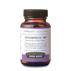 Herbalogic Decompress MX bottle with capsules suggesting a calmer mood.