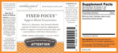Herbalogic Fixed Focus bottle closeup highlights natural ingredients for study-ready focus.