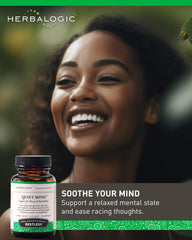 Label close-up highlighting Herbalogic Quiet Mind and GUI Pi Tang formula.