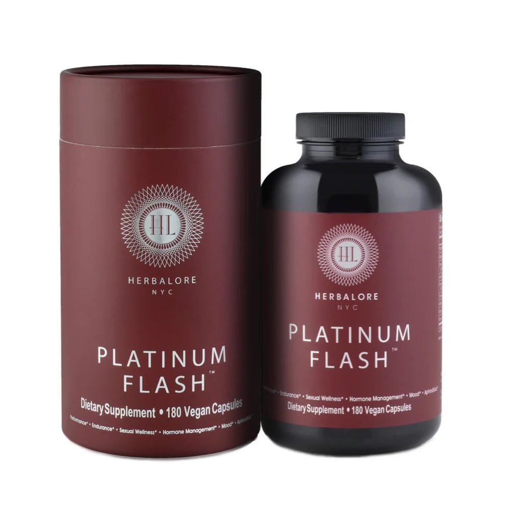Herbalore Platinum Flash label front; vegan formula for hormonal balance.