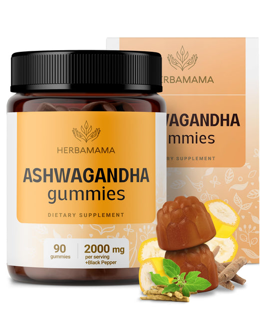 HERBAMAMA Ashwagandha gummies banana pack supports daily calm rituals.