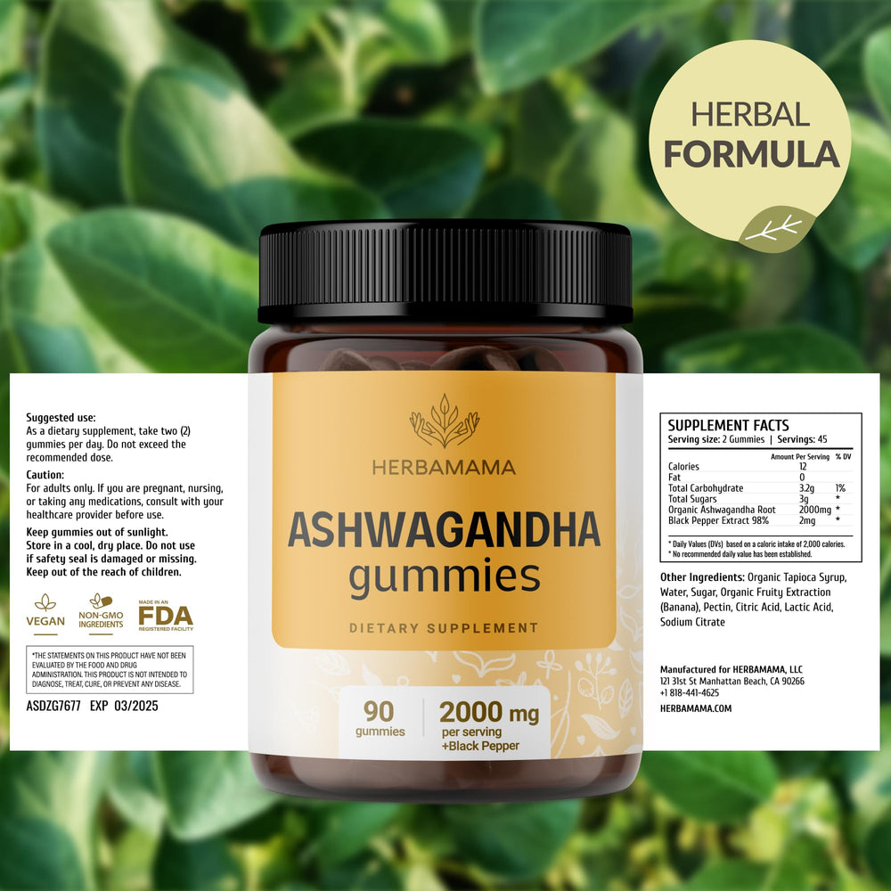 HERBAMAMA Ashwagandha gummies on-the-go pack ready for daily use.