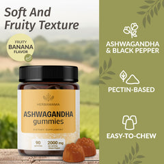 HERBAMAMA Ashwagandha gummies vegan badge confirms plant-based formula.