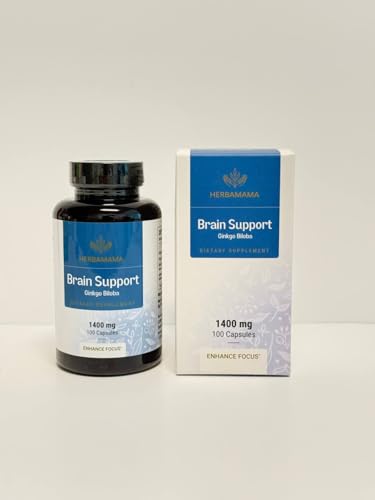 HERBAMAMA Brain Support capsules close-up highlighting simple daily dose.