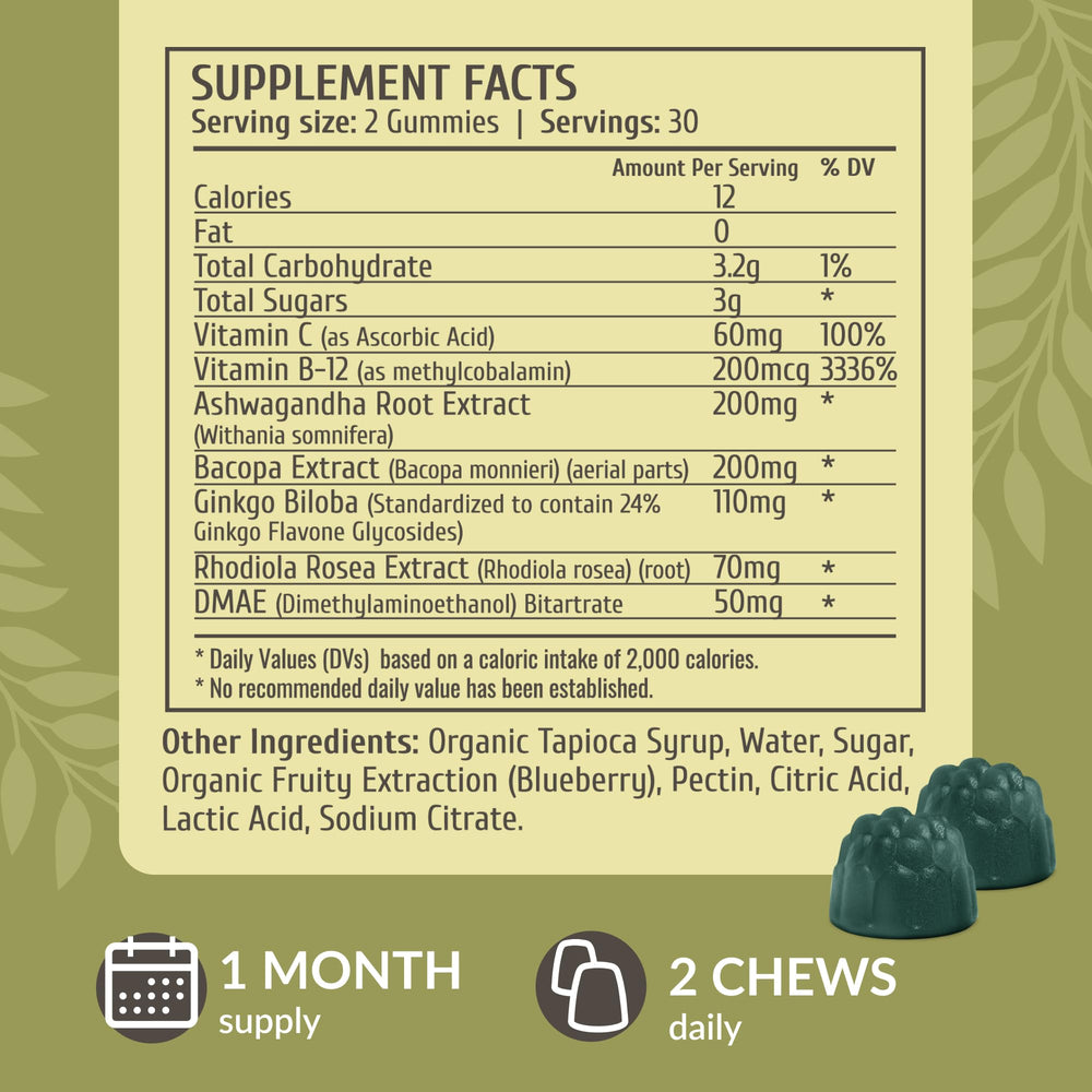 Herbamama Brain Support Gummies blueberry flavor close-up for enjoyable daily use.