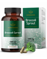 HERBAMAMA broccoli sprouts capsules bottle showing vegan antioxidant support