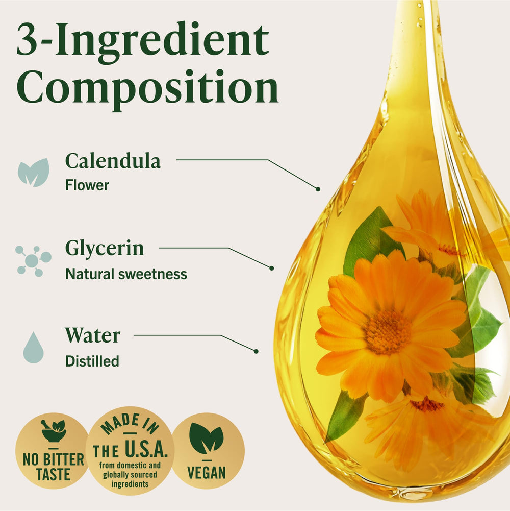 HERBAMAMA Calendula tincture ingredients panel showing vegan formula.