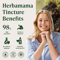 HERBAMAMA Chaga tincture bottle highlights three-ingredient formula.