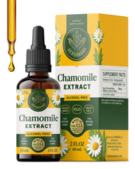HERBAMAMA Chamomile tincture bottle on wood promoting gentle relaxation