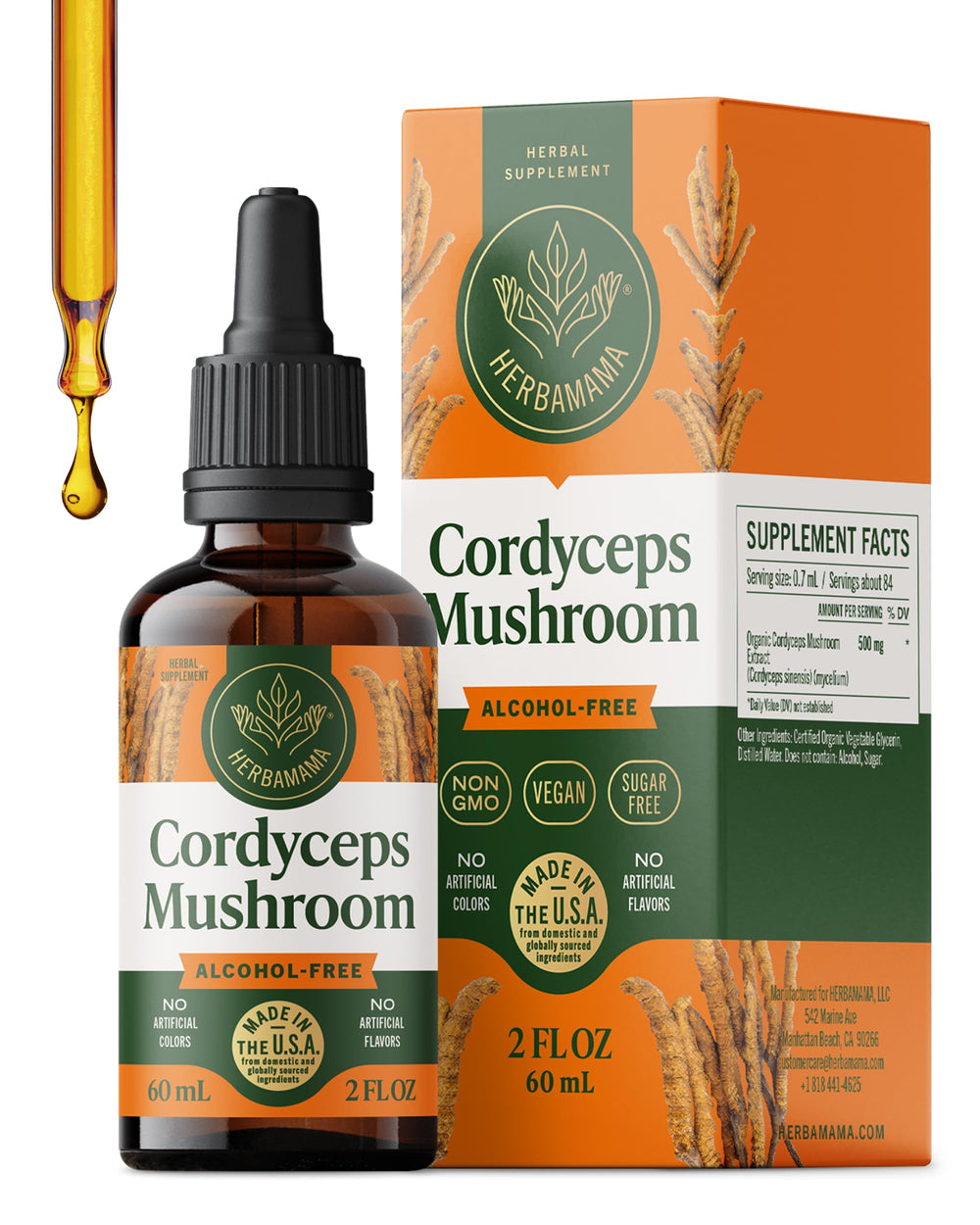 Herbamama Cordyceps tincture bottle ready for daily immune support.