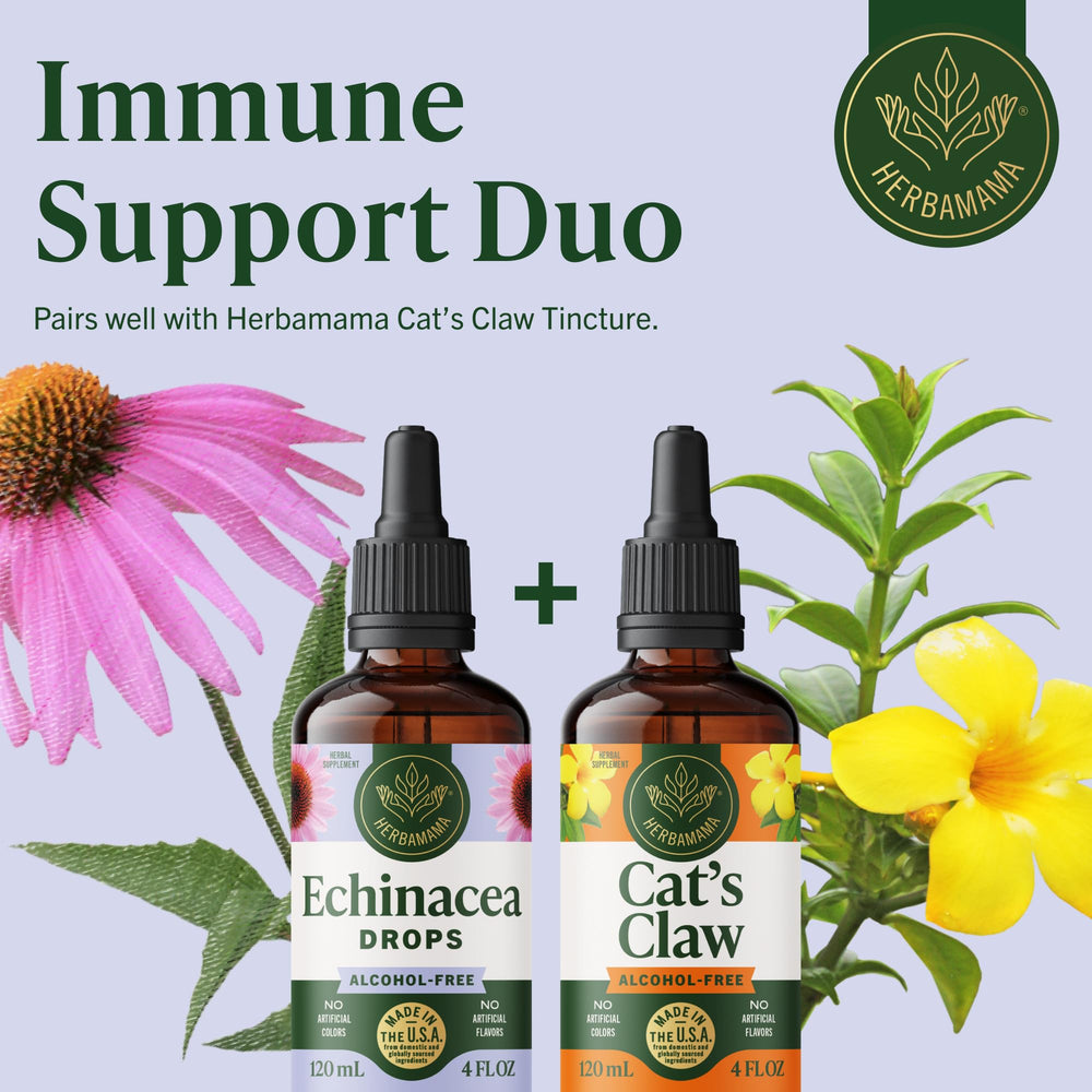 HERBAMAMA Echinacea tincture label highlights 56-day supply.