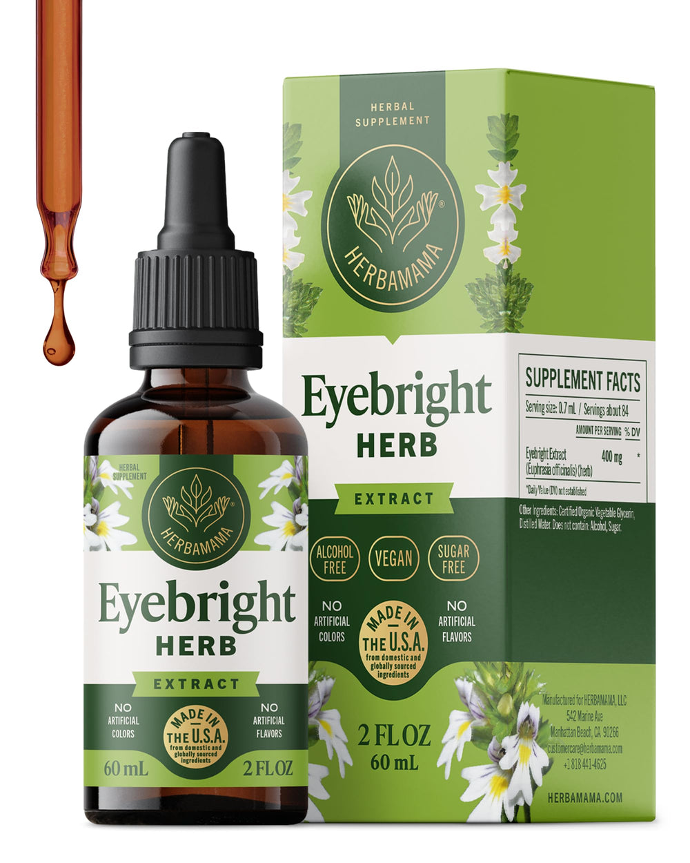 Herbamama Eyebright tincture bottle illustrating natural eye brightness support.