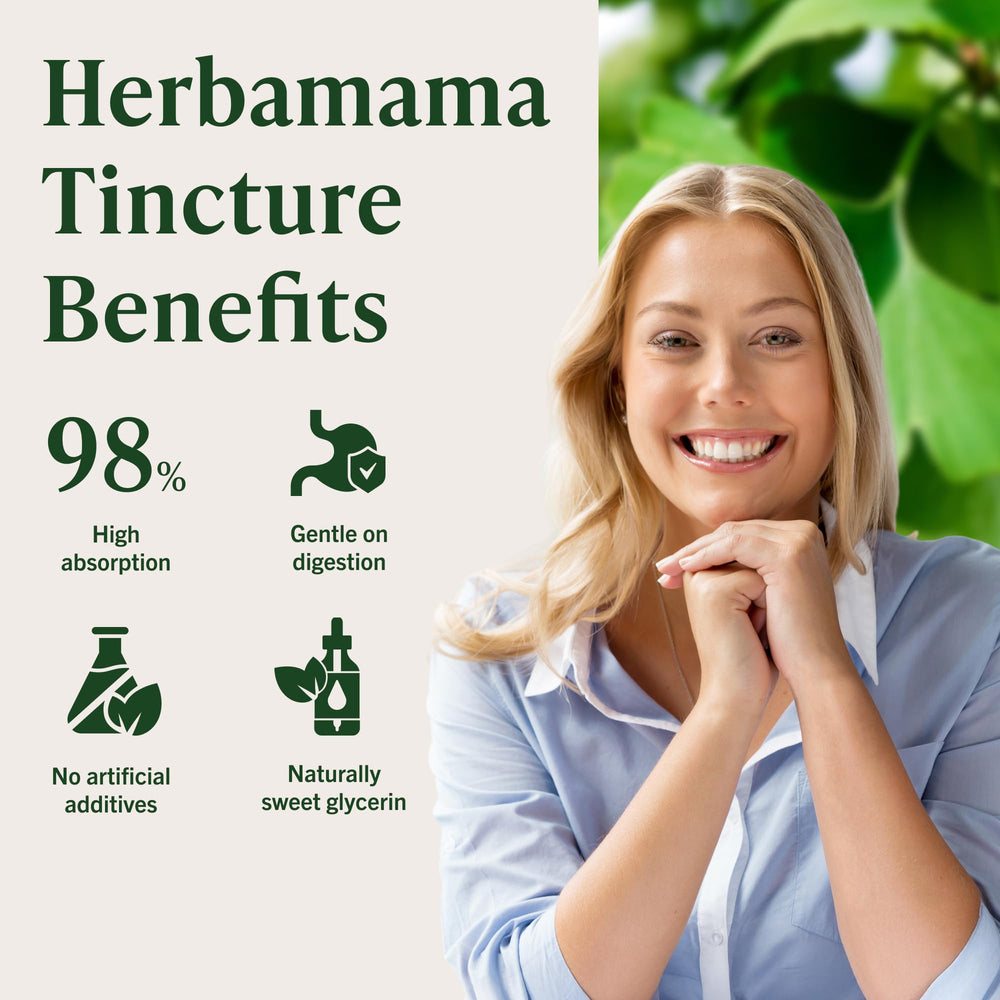 Herbamama bottle on a desk highlights convenient brain support routine.