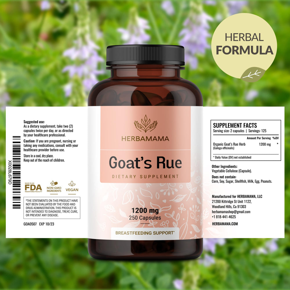 HERBAMAMA Goat's Rue capsules on nightstand for easy nightly routine