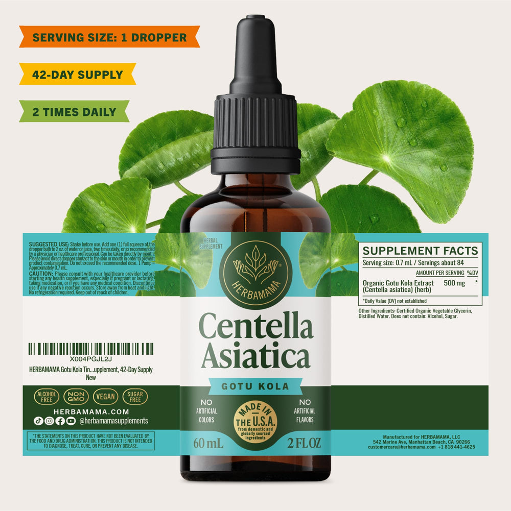 HERBAMAMA Gotu Kola bottle on desk ready for daily routine