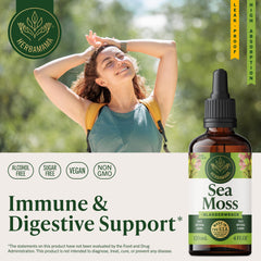 HERBAMAMA Irish Sea Moss Liquid Drops bottle side view shows compact 56-day supply for daily use.