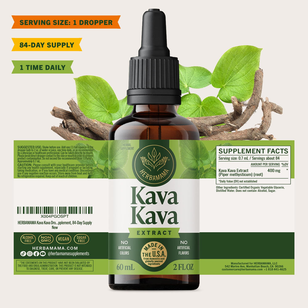 Herbamama Kava Kava Drops daily-use scene invites calm routine.