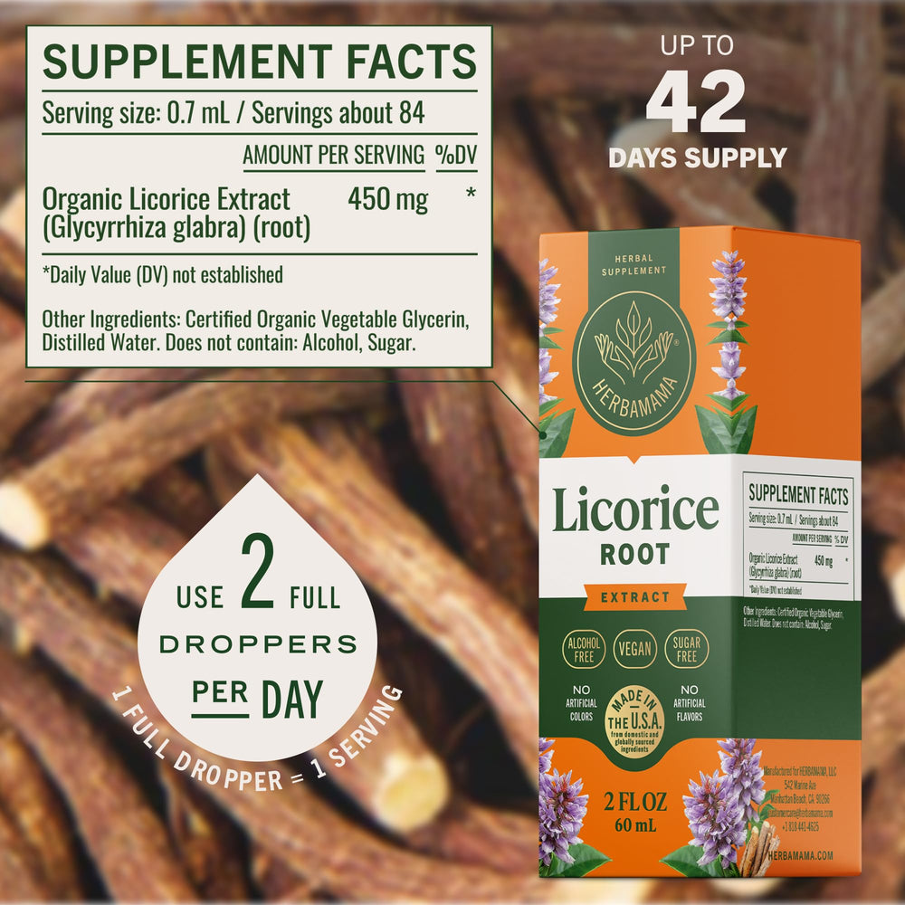 Simple three-ingredient Licorice tincture formula, vegetarian.