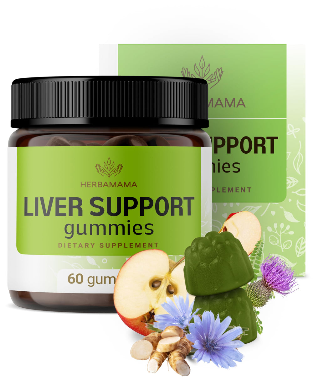 HERBAMAMA Liver Support Gummies bottle for easy daily detox support.