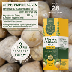 HERBAMAMA Maca label close-up highlighting simple three-ingredient formula.