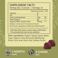 HERBAMAMA Milk Thistle gummies blueberry flavor pack showing vegan non-GMO formula