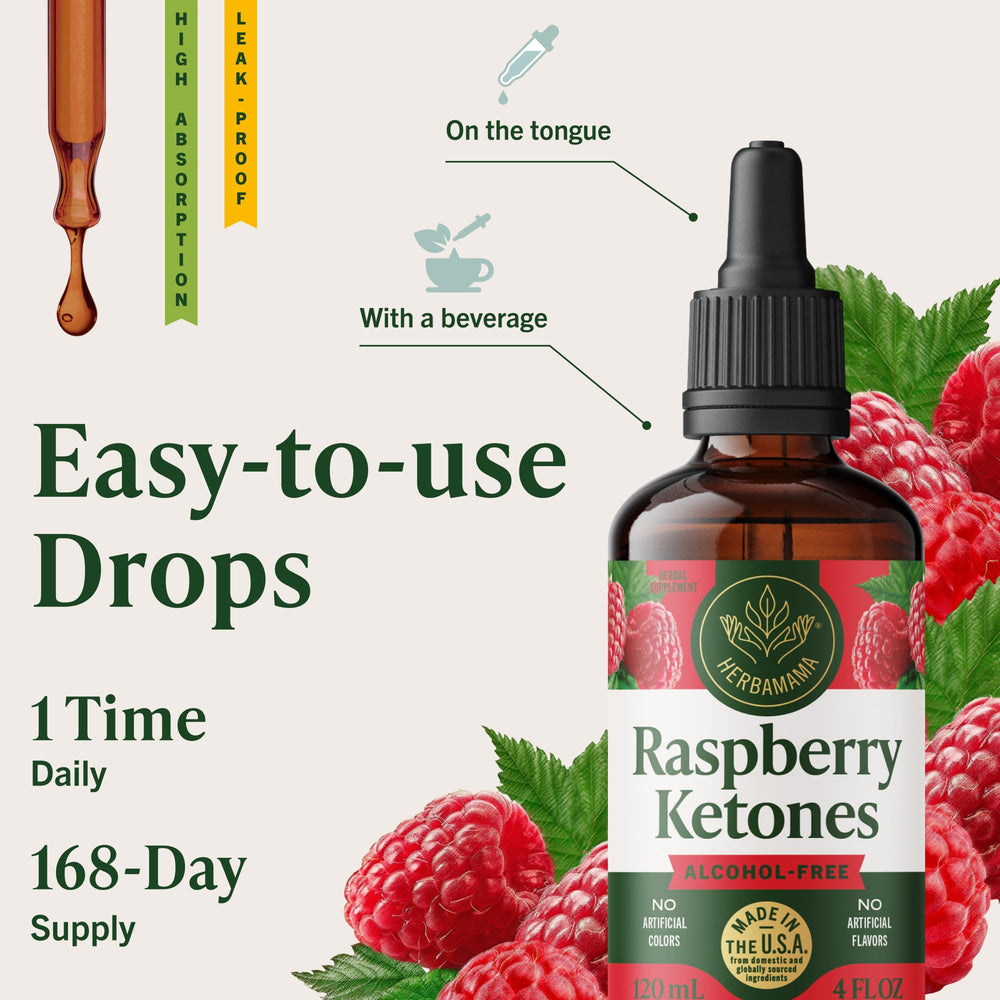 HERBAMAMA Raspberry Ketones non-GMO seal signals natural sourcing