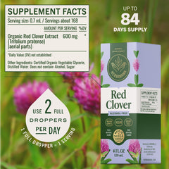 Herbamama Red Clover tincture glass highlights fast-absorbing antioxidant drops for women