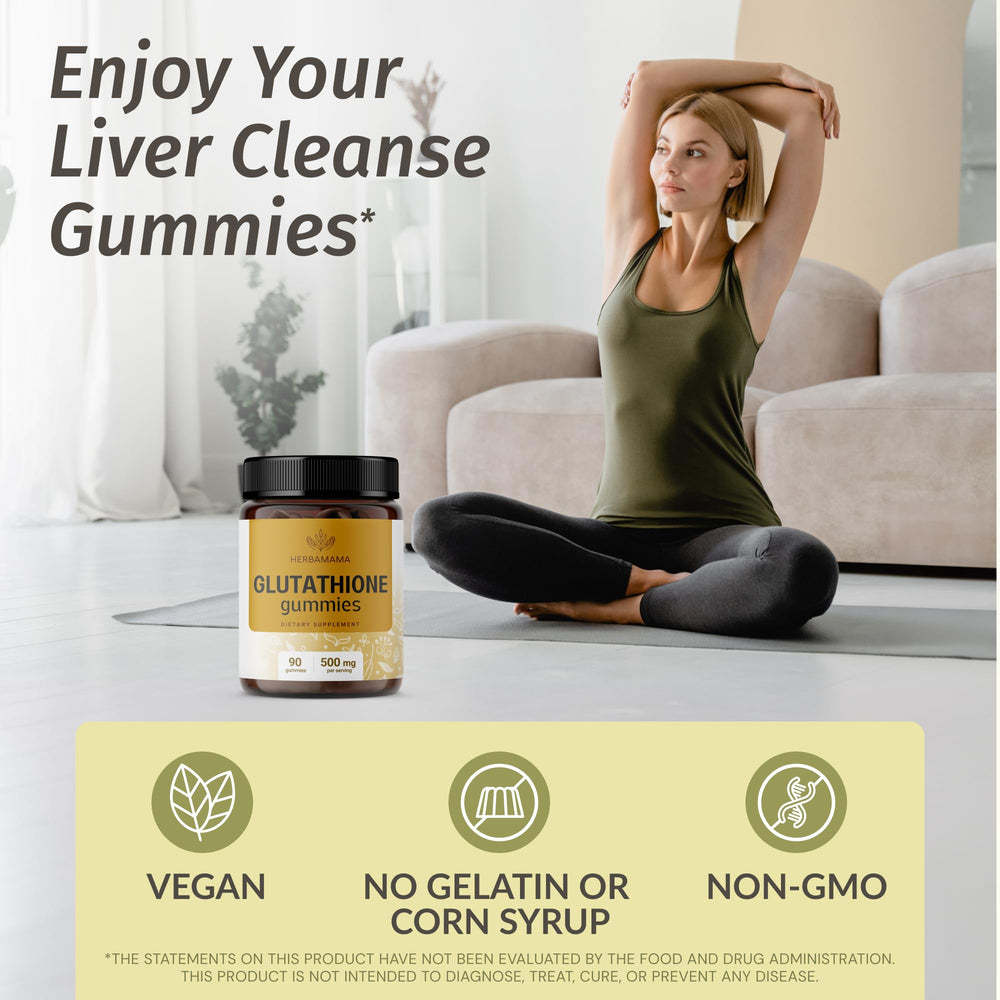 HERBAMAMA Reduced Glutathione Gummies closeup showing soft, pectin-based texture.