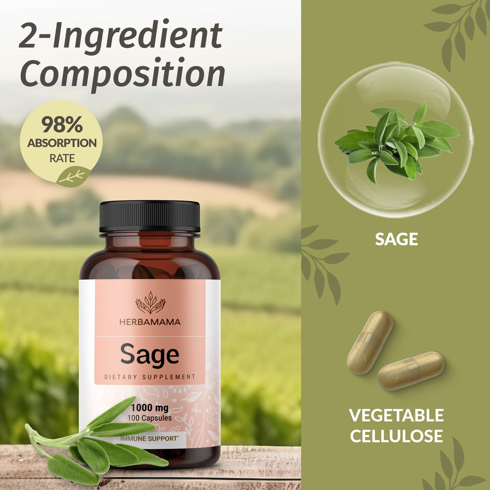 HERBAMAMA sage capsules vegetarian shell, clean and simple.