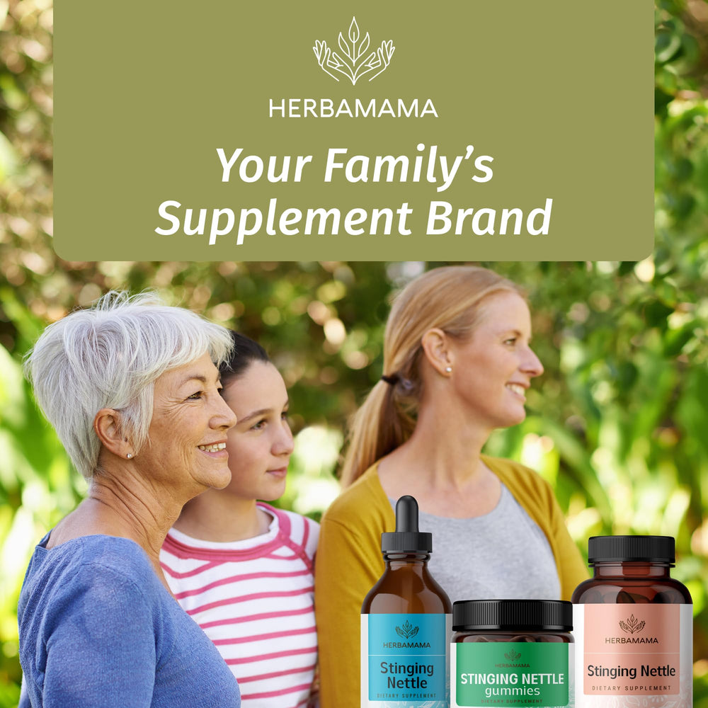 HERBAMAMA Stinging Nettle Gummies vegan non-gmo label communicates clean choice.