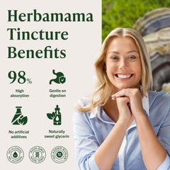 HERBAMAMA bottle shows vegan and non-GMO indicators supporting conscious shopping.