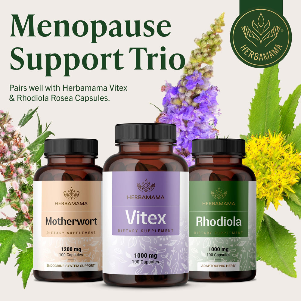 HERBAMAMA Vitex Berry Capsules packaging box highlighting natural wellness.
