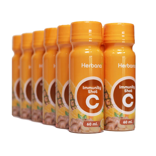 HERBANA Immunity & Digestive Shot with ginger; supports everyday immune and digestive balance.
