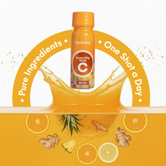 HERBANA Immunity & Digestive Shot pour; ready-to-drink shot for easy daily ritual.