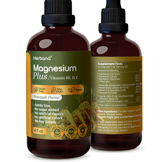 Herbana Magnesium Plus Pineapple bottle front with advanced magnesium complex