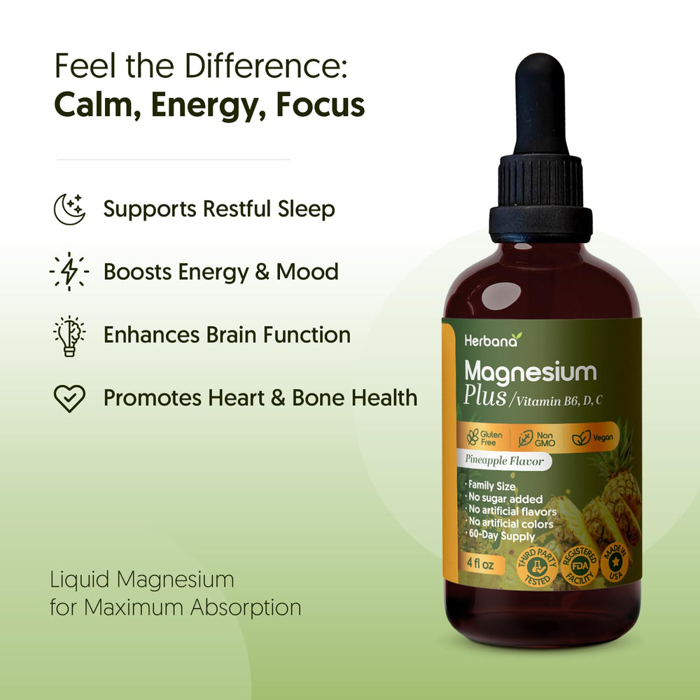 Herbana Magnesium Plus Pineapple dropper in use for easy twice-daily dosage