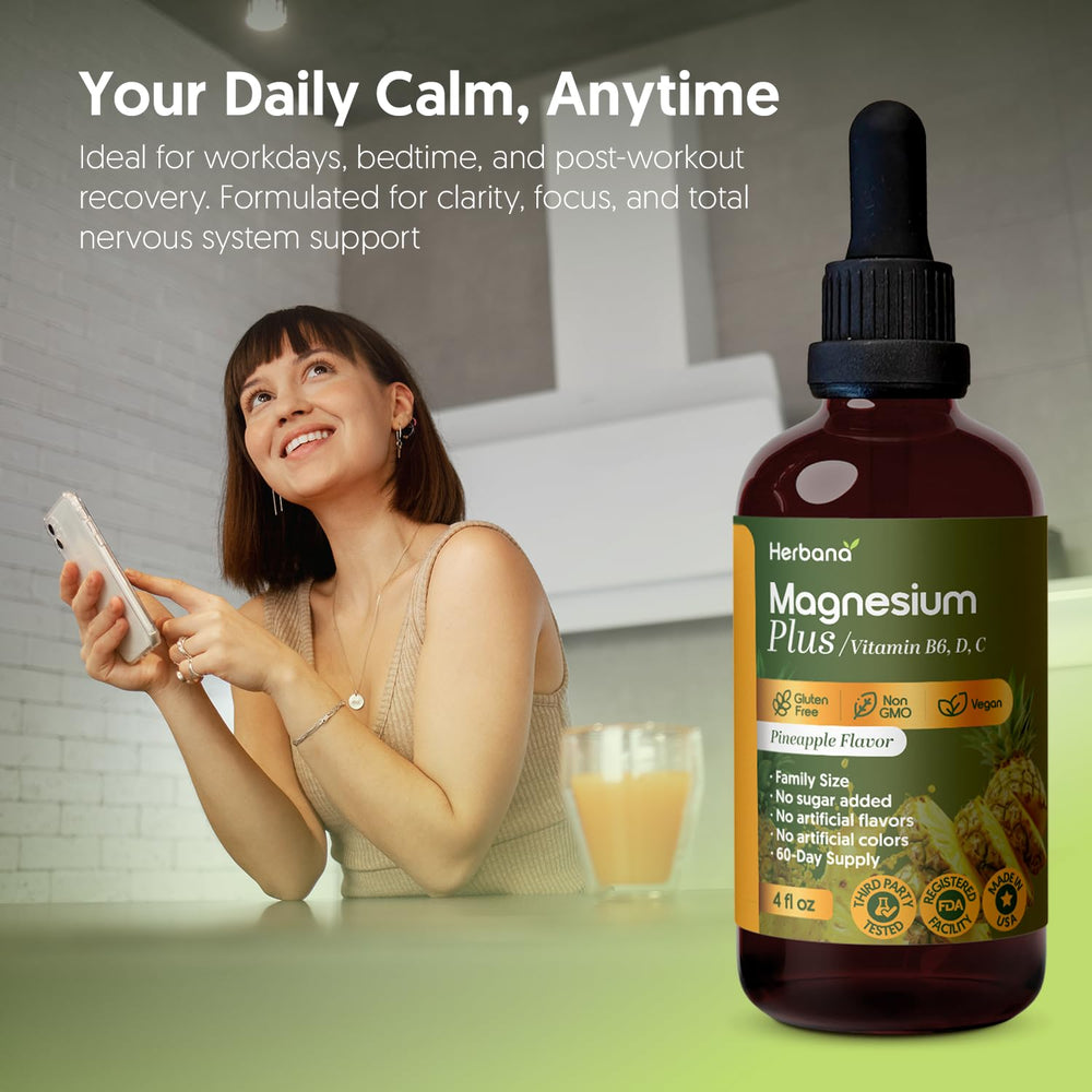 Herbana Magnesium Plus Pineapple ingredients list featuring B vitamins
