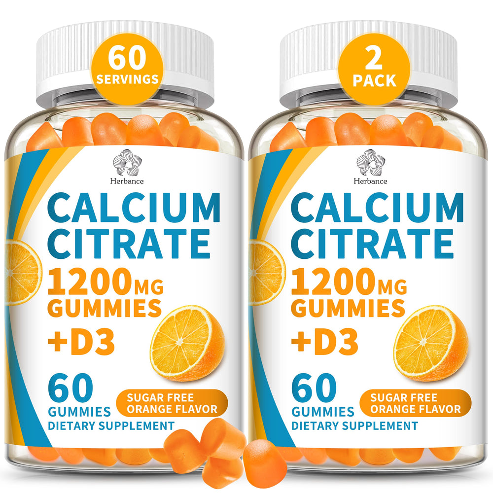 Herbance Calcium Citrate Gummies orange bottle; high-absorption formula for bone support