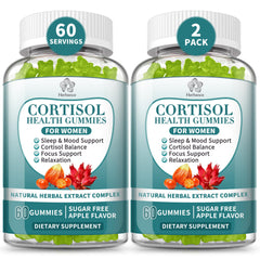 Herbance Cortisol Gummies bottle front shows 2-pack packaging for stress support