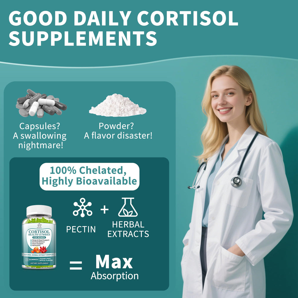 Herbance Cortisol Gummies label close-up highlights vegan, zero sugar formula