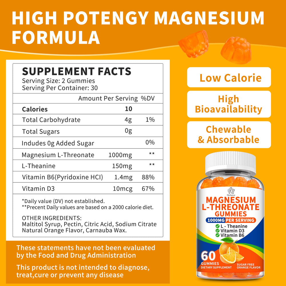 Herbance gummies orange close-up; tasty chewable for focus and calm.
