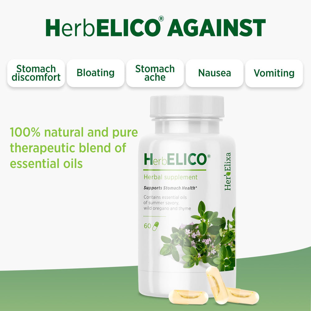 HerbELICO label packaging highlighting gluten-free and non-GMO attributes