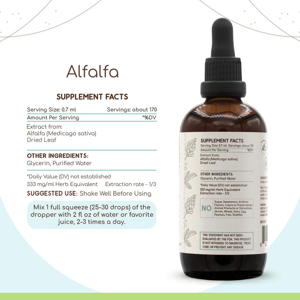 HerbEra Alfalfa B120 tincture being dispensed with a dropper