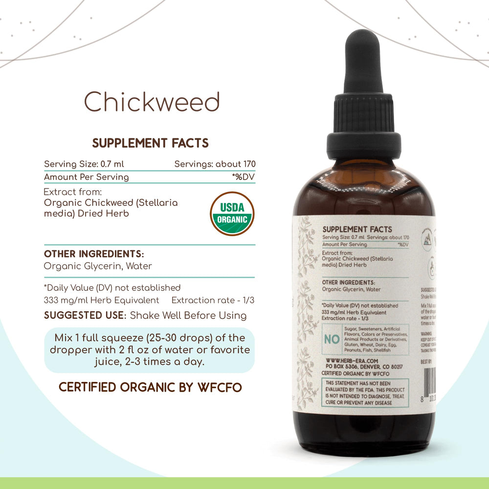 HerbEra Chickweed B120 with USDA Organic label signaling natural sourcing.