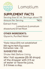 HerbEra Lomatium B120 ingredient glass showing glycerin and distilled water base