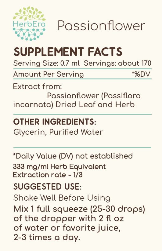 HerbEra Passionflower B120 bottle being dispensed with dropper for dosing.