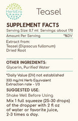 HerbEra Teasel B120 tincture liquid shows glycerin and distilled water