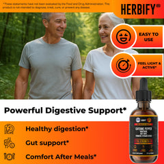 HERBIFY Cayenne Drops digestion scene portraying gentle digestion support.