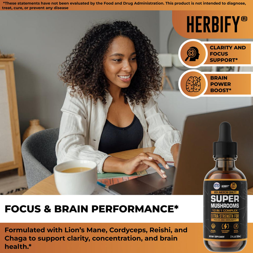 HERBIFY Chaga mushroom graphic label emphasizes immune support and wellness