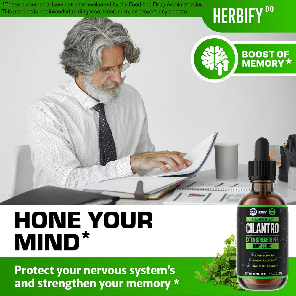 HERBIFY cilantro extract close-up shows vibrant greens and natural potency